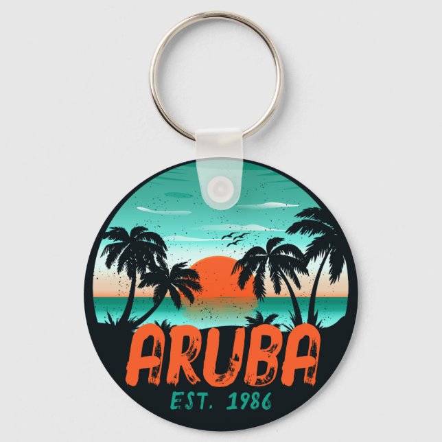Aruba Caribbean Sea Vintage Retro Sunset Souvenirs Keychain (Front)