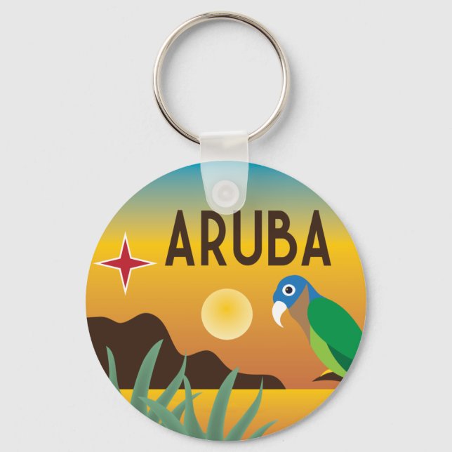 Aruba colourful Caribbean illustration Keychain (Front)