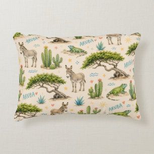 Aruba divi tree, donkey, iguana, cactus accent pillow