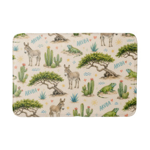 Aruba divi tree, donkey, iguana, cactus bath mat