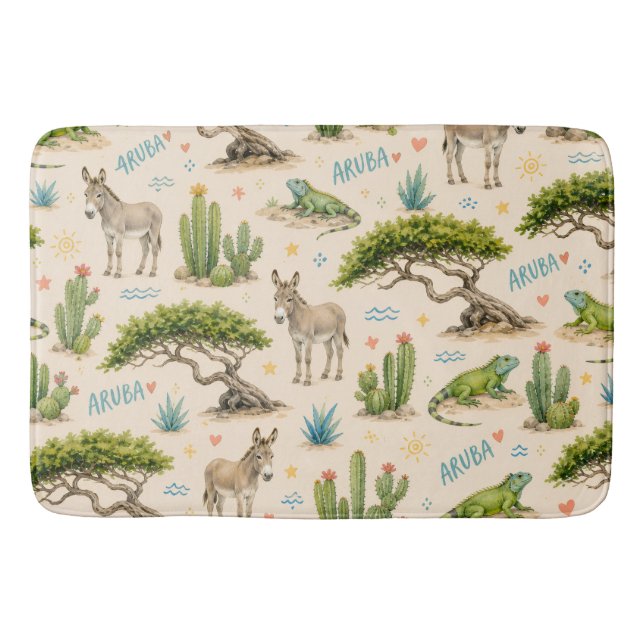 Aruba divi tree, donkey, iguana, cactus bath mat (Front)