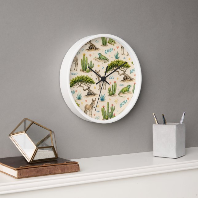 Aruba divi tree, donkey, iguana, cactus clock (Office)
