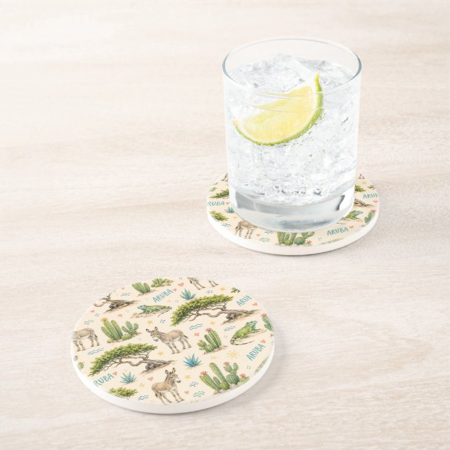 Aruba divi tree, donkey, iguana, cactus coaster (Side)