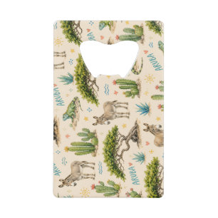 Aruba divi tree, donkey, iguana, cactus credit card bottle opener