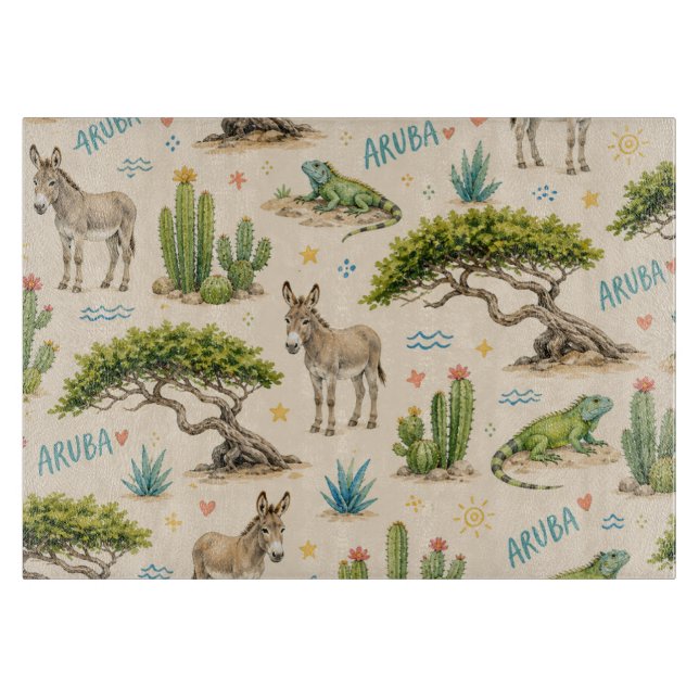 Aruba divi tree, donkey, iguana, cactus cutting board (Front)