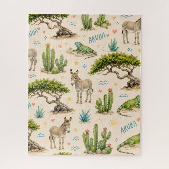 Aruba divi tree, donkey, iguana, cactus jigsaw puzzle (Vertical)