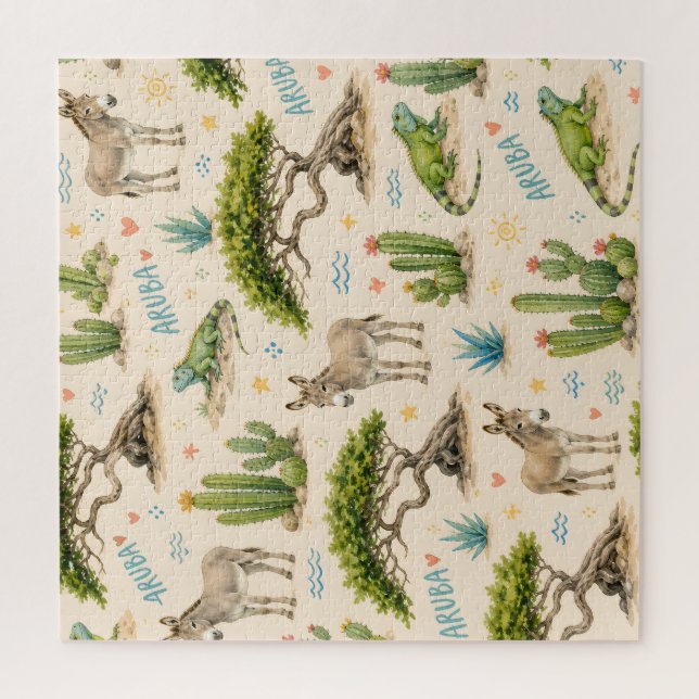 Aruba divi tree, donkey, iguana, cactus jigsaw puzzle (Vertical)
