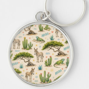 Aruba divi tree, donkey, iguana, cactus keychain