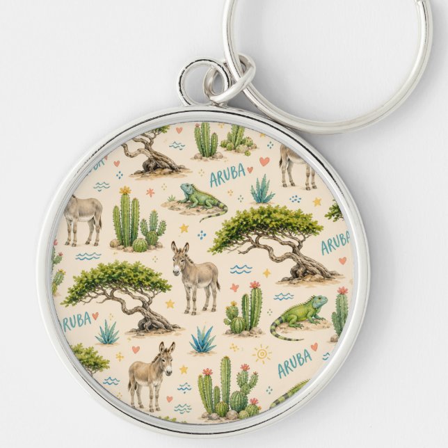 Aruba divi tree, donkey, iguana, cactus keychain (Front)
