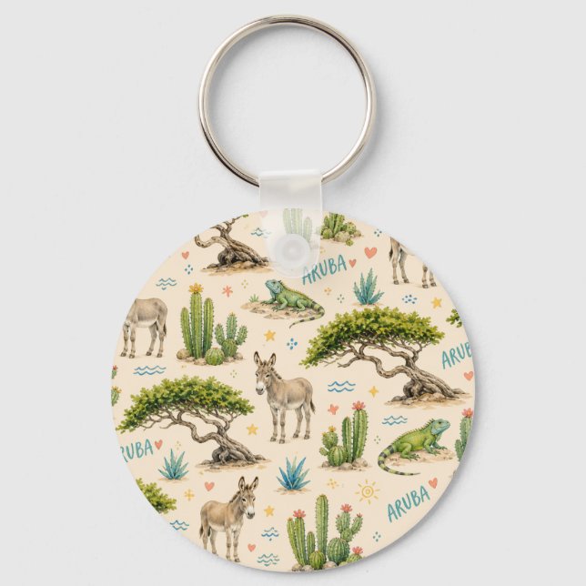 Aruba divi tree, donkey, iguana, cactus keychain (Back)