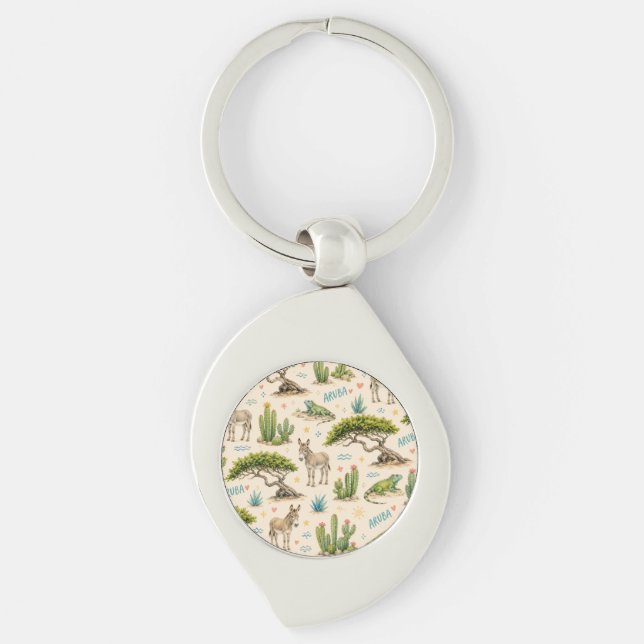 Aruba divi tree, donkey, iguana, cactus keychain (Front)
