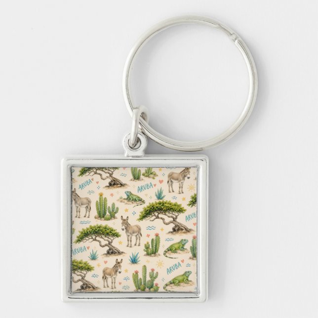 Aruba divi tree, donkey, iguana, cactus keychain (Front)