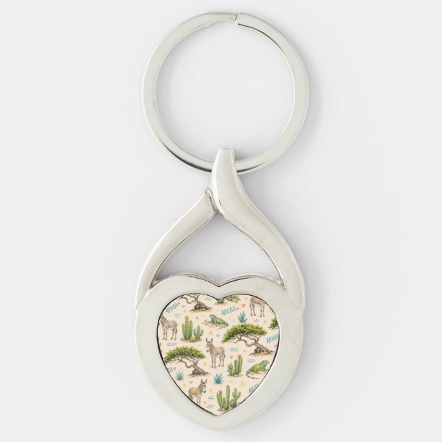 Aruba divi tree, donkey, iguana, cactus keychain (Front)