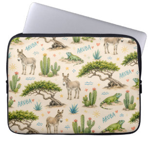 Aruba divi tree, donkey, iguana, cactus laptop sleeve