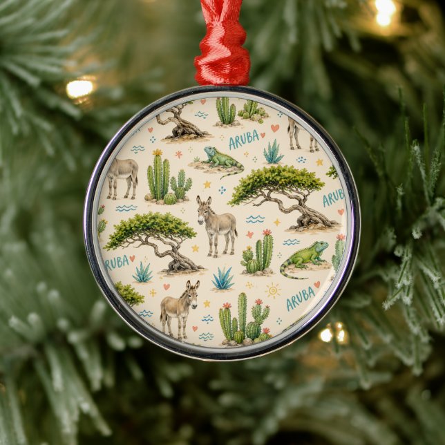 Aruba divi tree, donkey, iguana, cactus metal ornament (Tree)