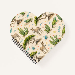 Aruba divi tree, donkey, iguana, cactus notebook