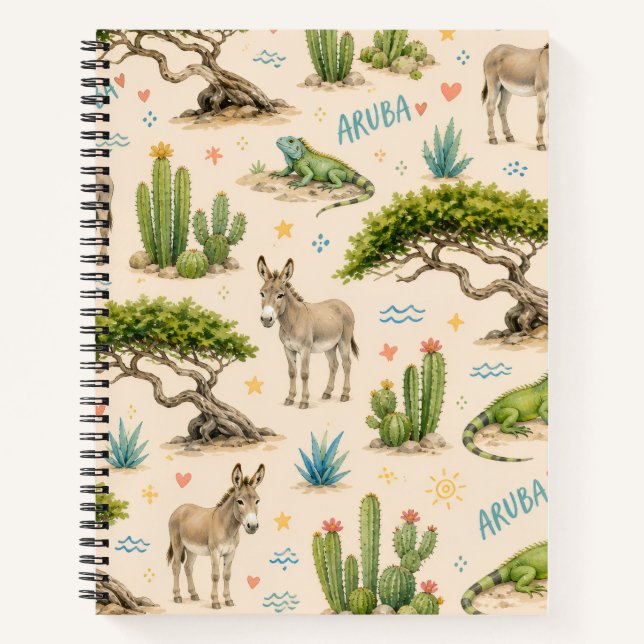 Aruba divi tree, donkey, iguana, cactus notebook (Front)