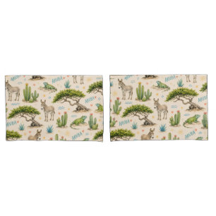 Aruba divi tree, donkey, iguana, cactus pillowcase