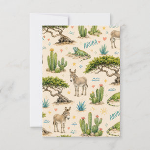 Aruba divi tree, donkey, iguana, cactus thank you card