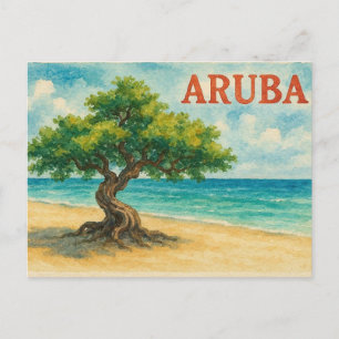 Aruba Divi Tree Eagle Beach watercolor Holiday Postcard