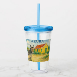 Aruba Donkey and Cunucu House Watercolor Acrylic Tumbler
