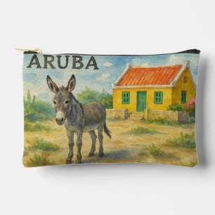 Aruba Donkey with Yellow Cunucu house watercolor Accessory Pouch