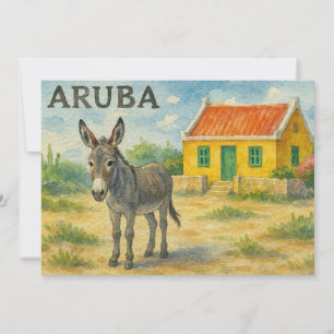 Aruba Donkey with Yellow Cunucu house watercolor Thank You Card