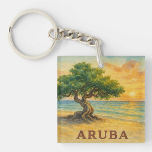 Aruba Eagle Beach Divi Tree Golden Hour Keychain