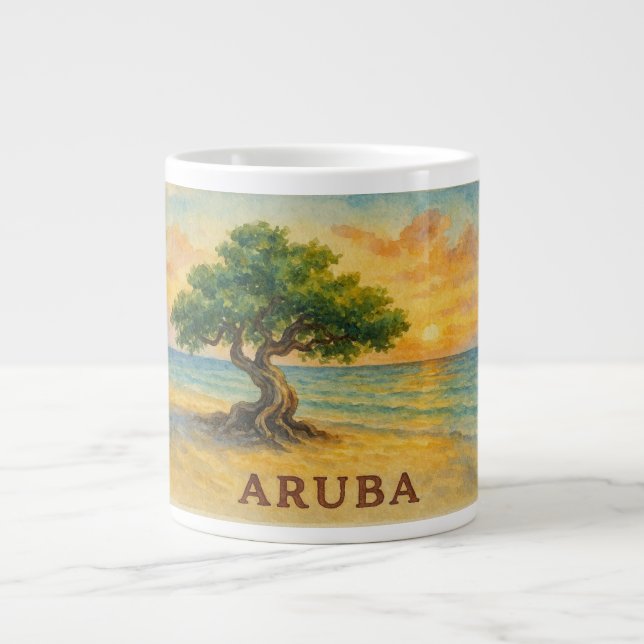 Aruba Eagle Beach Divi Tree Golden Hour Large Coffee Mug (Front)