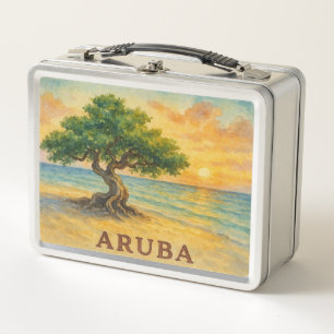 Aruba Eagle Beach Divi Tree Golden Hour Metal Lunch Box