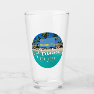 "Aruba Est. 1986" Beach With Flag Glass