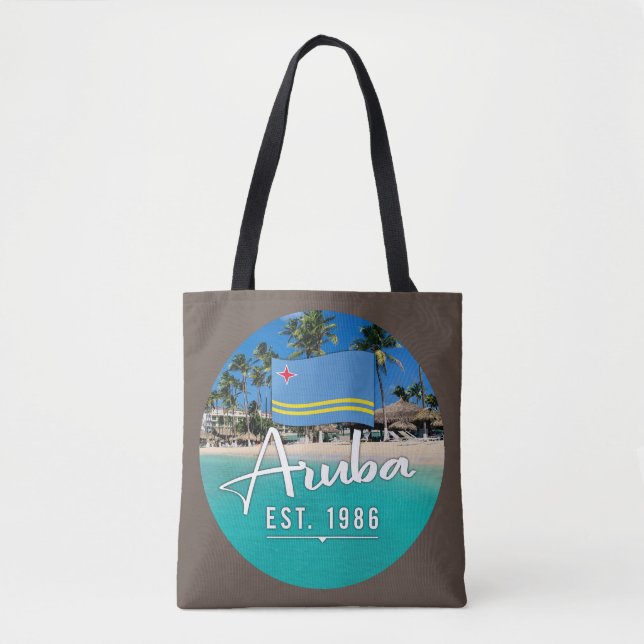 "Aruba Est. 1986" Beach With Flag Tote Bag (Front)