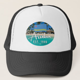 "Aruba Est. 1986" Beach With Flag Trucker Hat