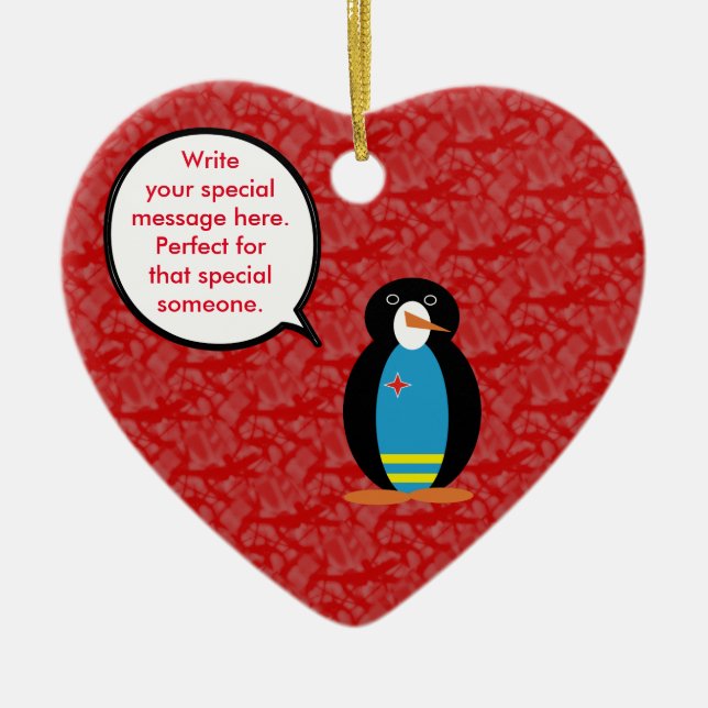 Aruba Flag Holiday Ms. Penguin Talking Ceramic Ornament (Front)