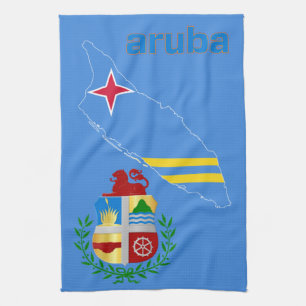 Aruba Flag Map & Emblem Kitchen Towel