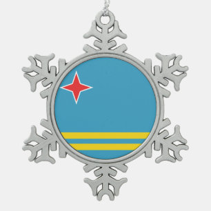 Aruba Flag Snowflake Pewter Christmas Ornament