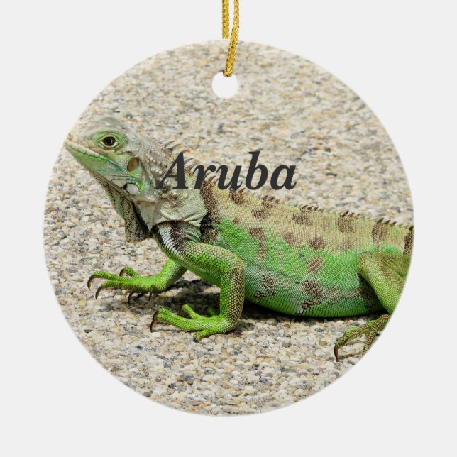 Aruba Green Iguana Ceramic Ornament (Front)