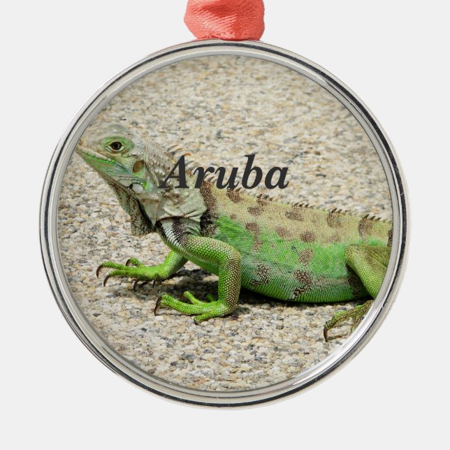 Aruba Green Iguana Metal Ornament (Front)