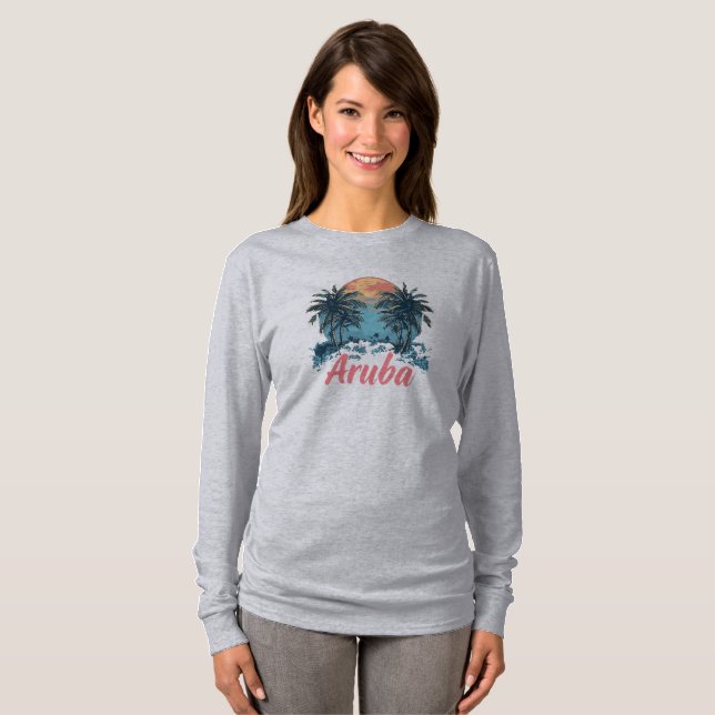 Aruba Island Design (Version 2) - Basic Long Sleev T-Shirt (Front Full)