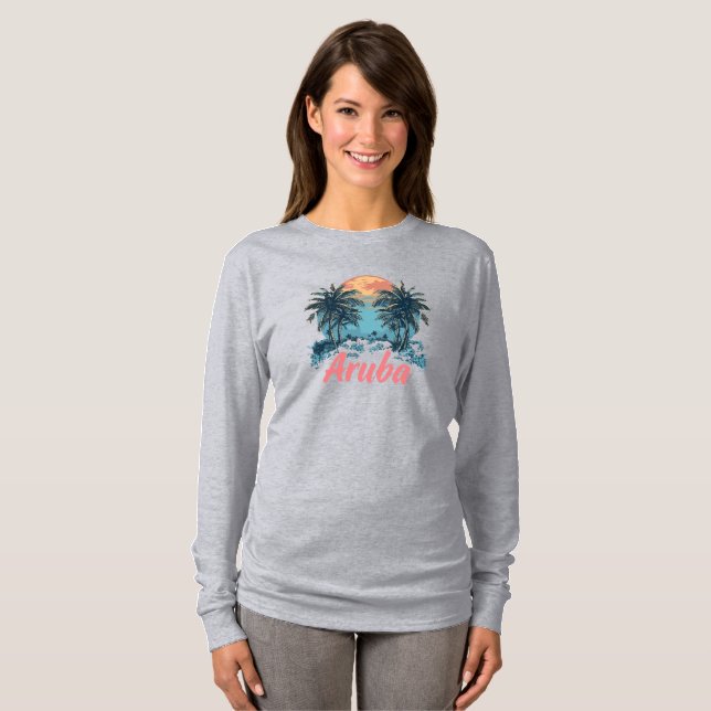 Aruba Island Design (Version 2) - Basic Long Sleev T-Shirt (Front Full)