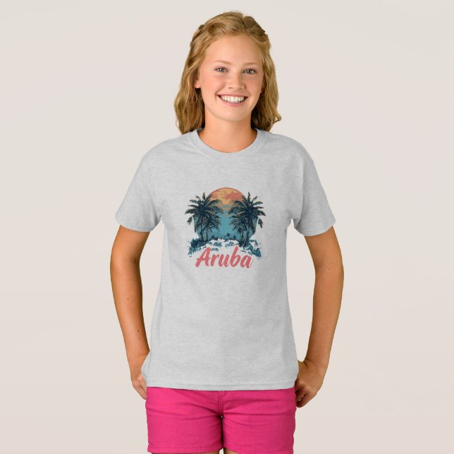 Aruba Island Design (Version 2) - Girls' Basic T-S T-Shirt (Front Full)