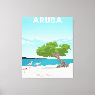 Aruba Island Travel Flamingo   Family Flamingo Canvas Print