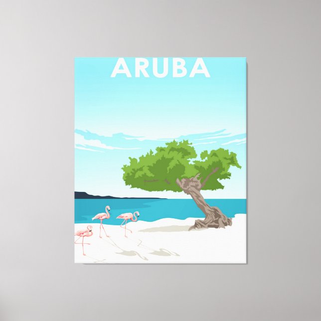 Aruba Island Travel Flamingo | Family Flamingo Canvas Print (Front)