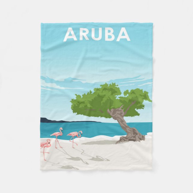 Aruba Island Travel Flamingo | Family Flamingo Fleece Blanket (Front)