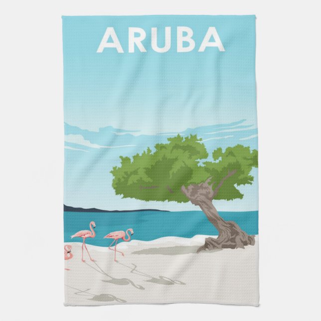 Aruba Island Travel Flamingo | Family Flamingo Kitchen Towel (Vertical)