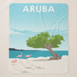 Aruba Island Travel Flamingo Family Flamingo Sherpa Blanket