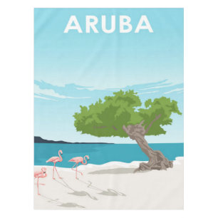 Aruba Island Travel Flamingo Family Flamingo Tablecloth