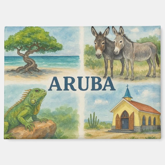 Aruba multiview watercolor magnet (Front)