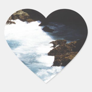 Aruba Ocean Crashing On The Rocks Heart Sticker