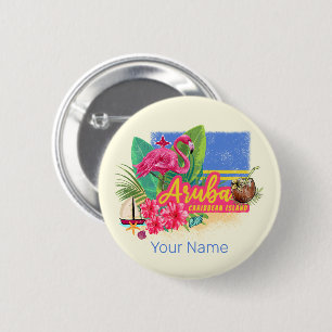 Aruba Retro Caribbean Island with Flamingo Vintage 2 Inch Round Button